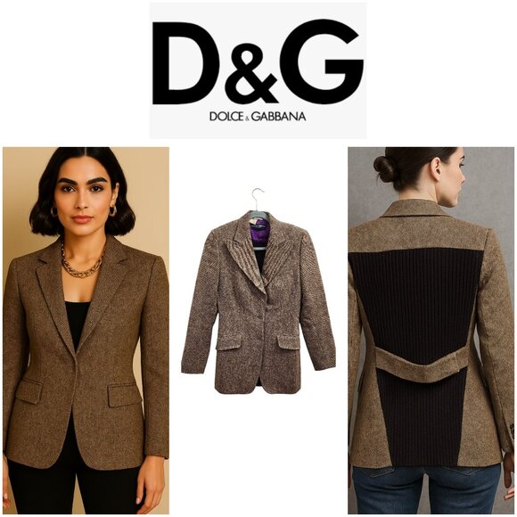 Dolce & Gabbana Women's Blazer Jacket Size US 8 IT 42 Brown Tweed Wool - Picture 1 of 15